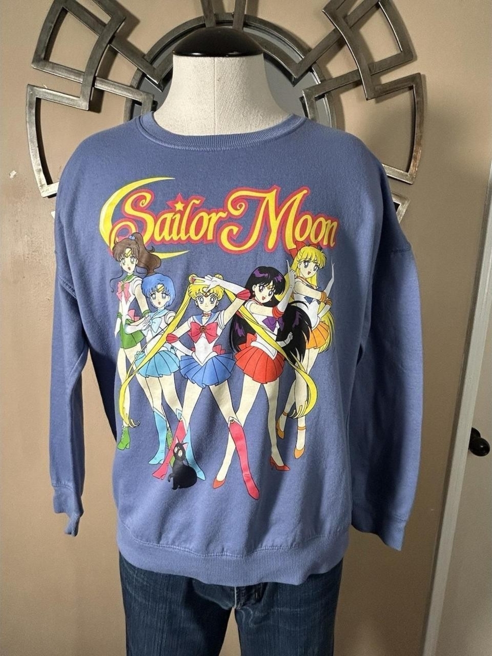 Hot Topic Blue Sailor Moon Crewneck Sweatshirt with Multi-Color Graphic